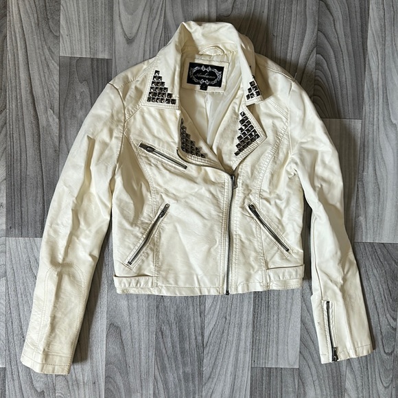 Cream Biker Cropped Jacket - Picture 1 of 9